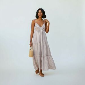 Xirena Mae Tiered Maxi Striped Dress Women Medium Mesa Rosa Beach Bohemian